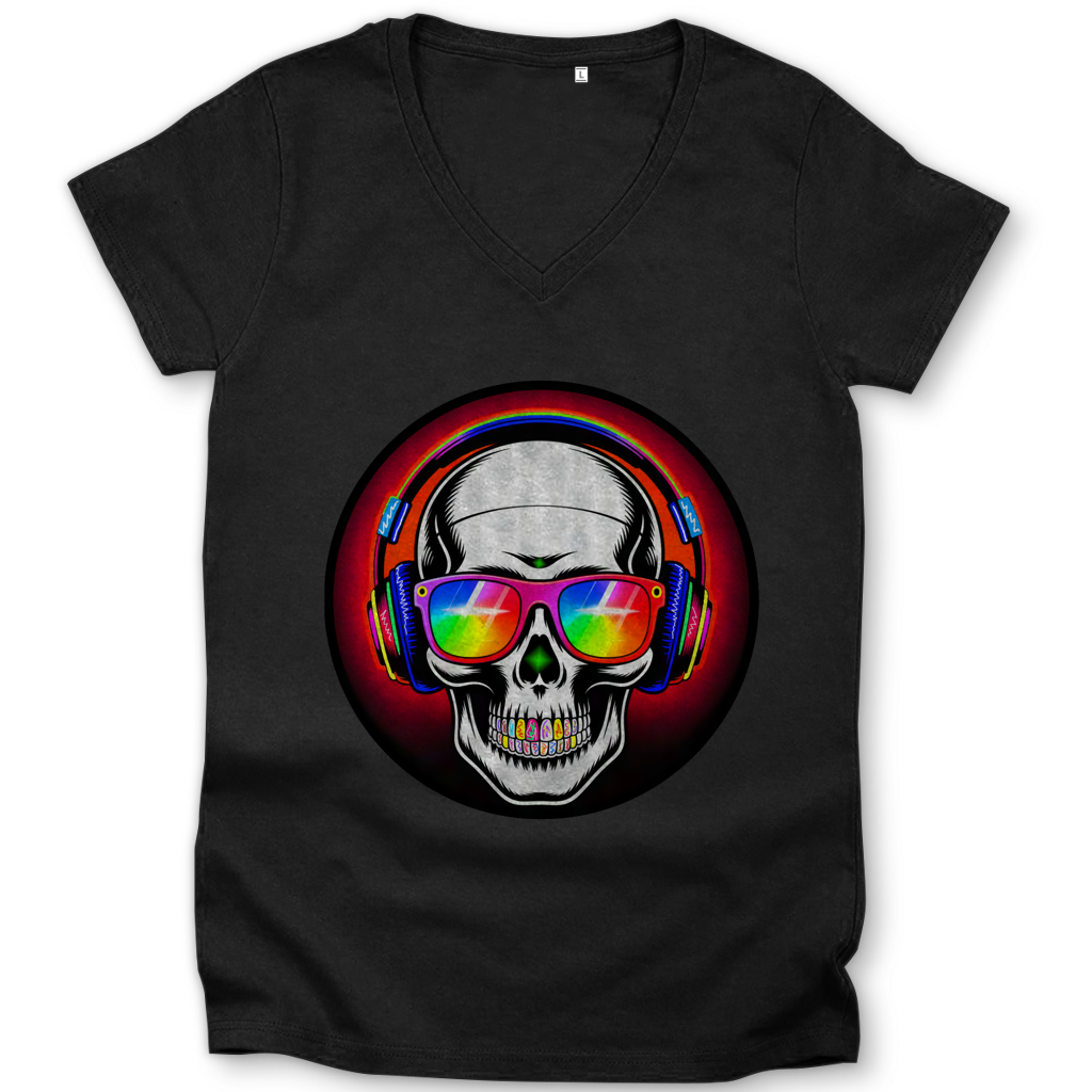 Damen Premium Bio V-Neck T-Shirt Discoteka Skull