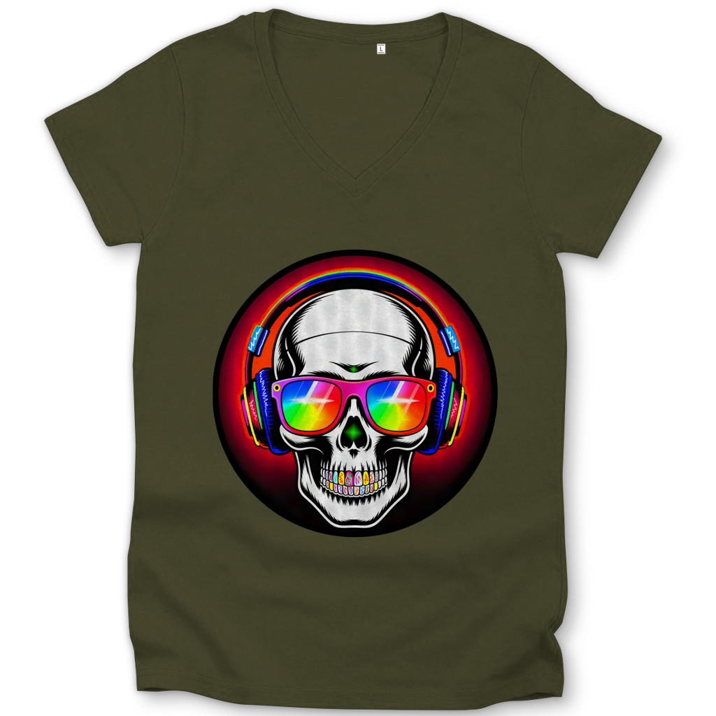 Damen Premium Bio V-Neck T-Shirt Discoteka Skull