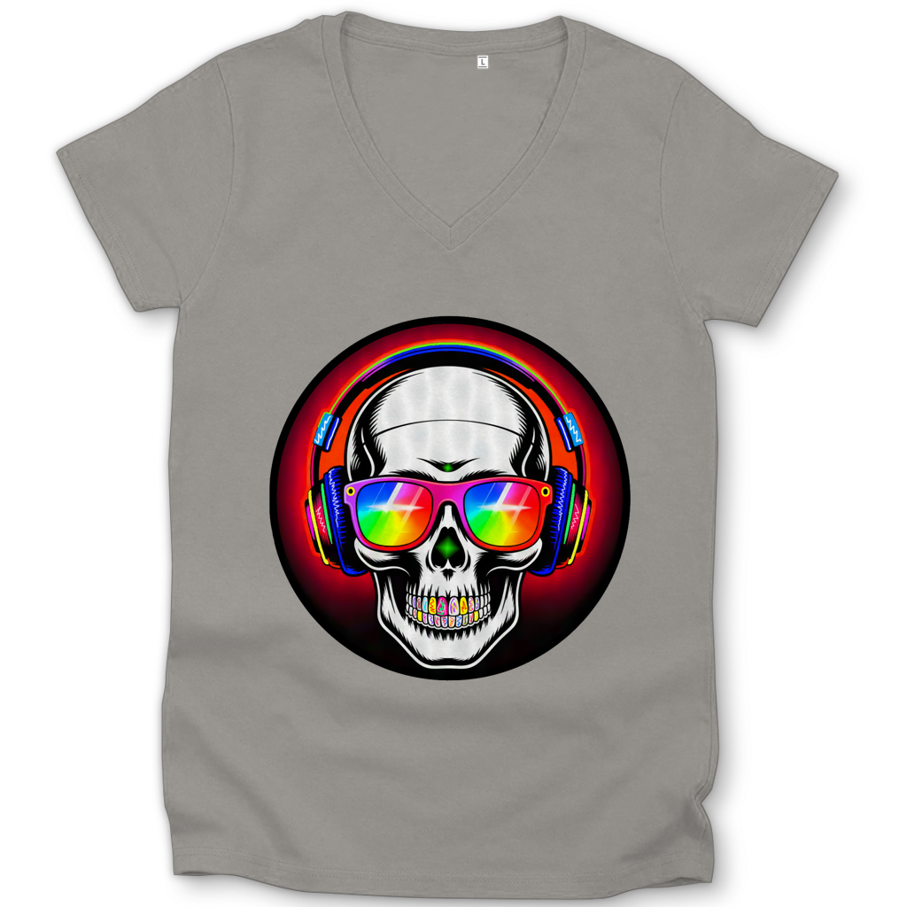 Damen Premium Bio V-Neck T-Shirt Discoteka Skull