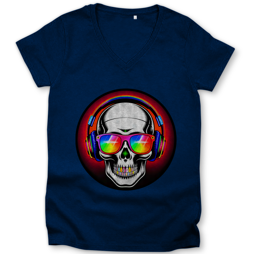 Damen Premium Bio V-Neck T-Shirt Discoteka Skull