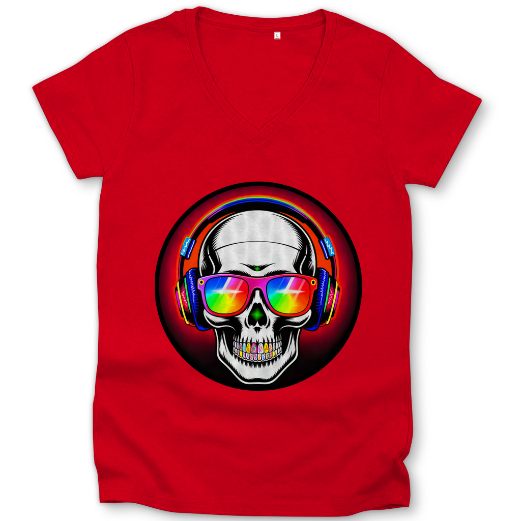 Damen Premium Bio V-Neck T-Shirt Discoteka Skull