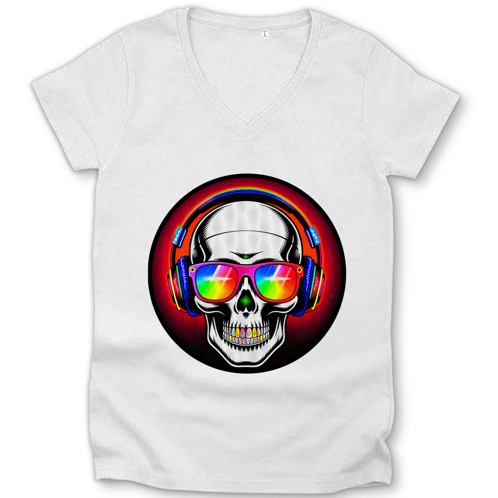 Damen Premium Bio V-Neck T-Shirt Discoteka Skull