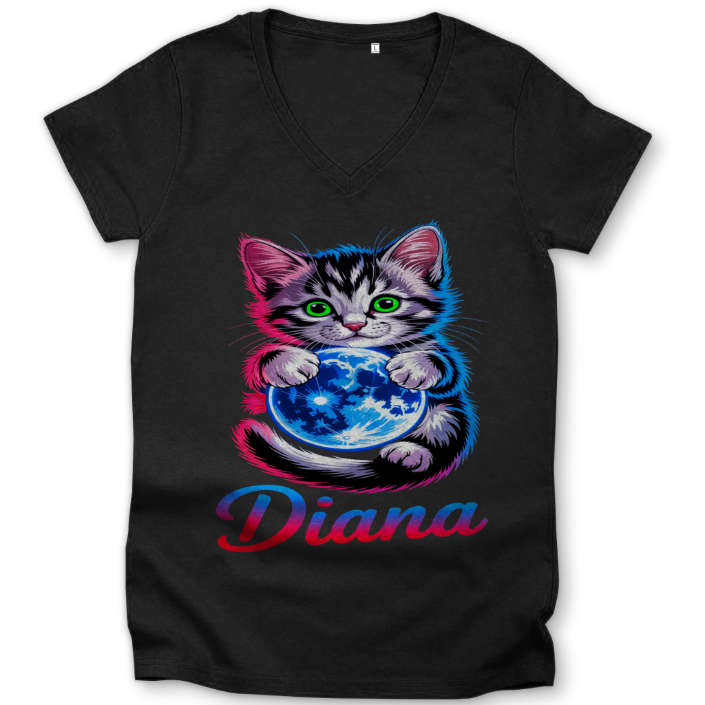 Damen Premium Bio V-Neck T-Shirt Katze Diana