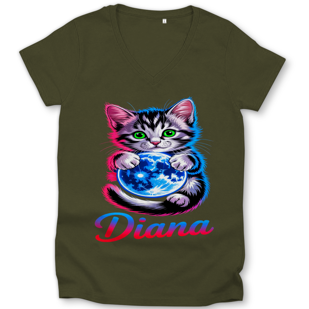 Damen Premium Bio V-Neck T-Shirt Katze Diana