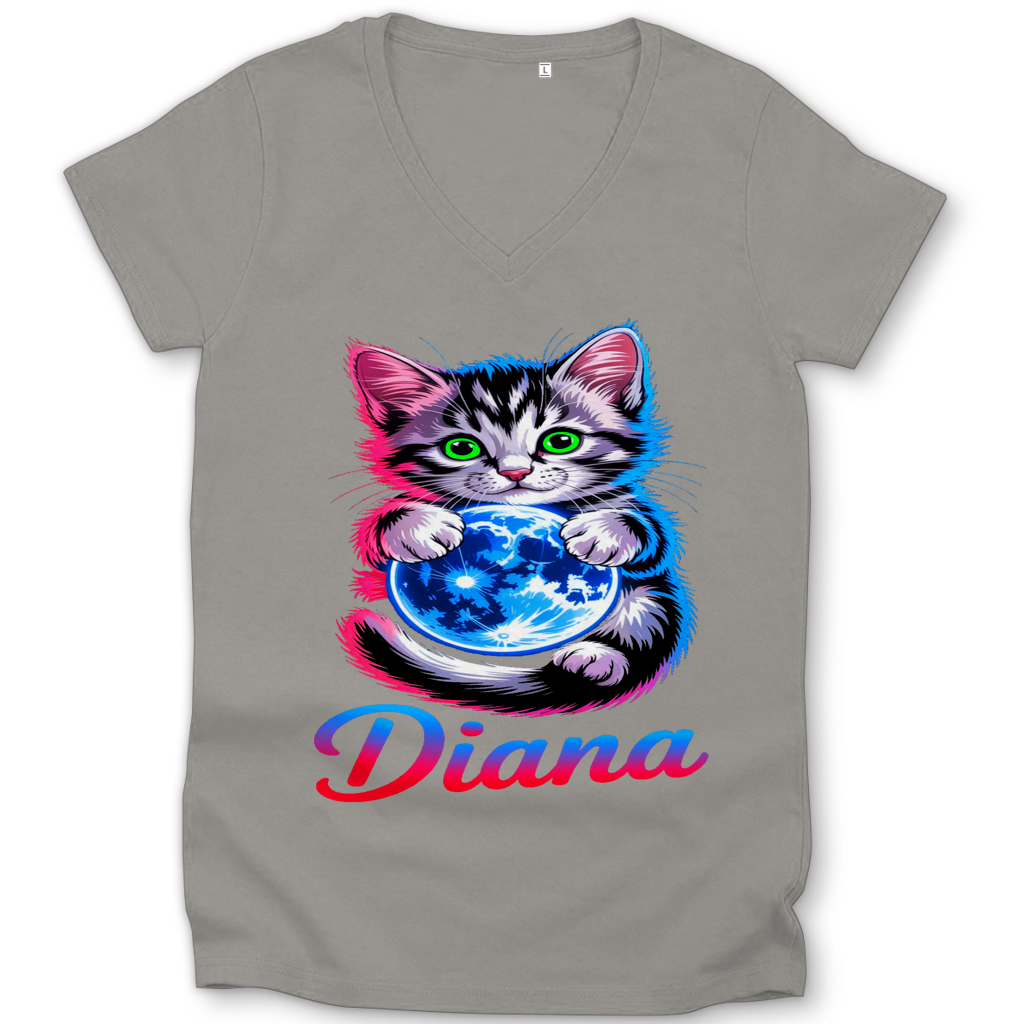 Damen Premium Bio V-Neck T-Shirt Katze Diana