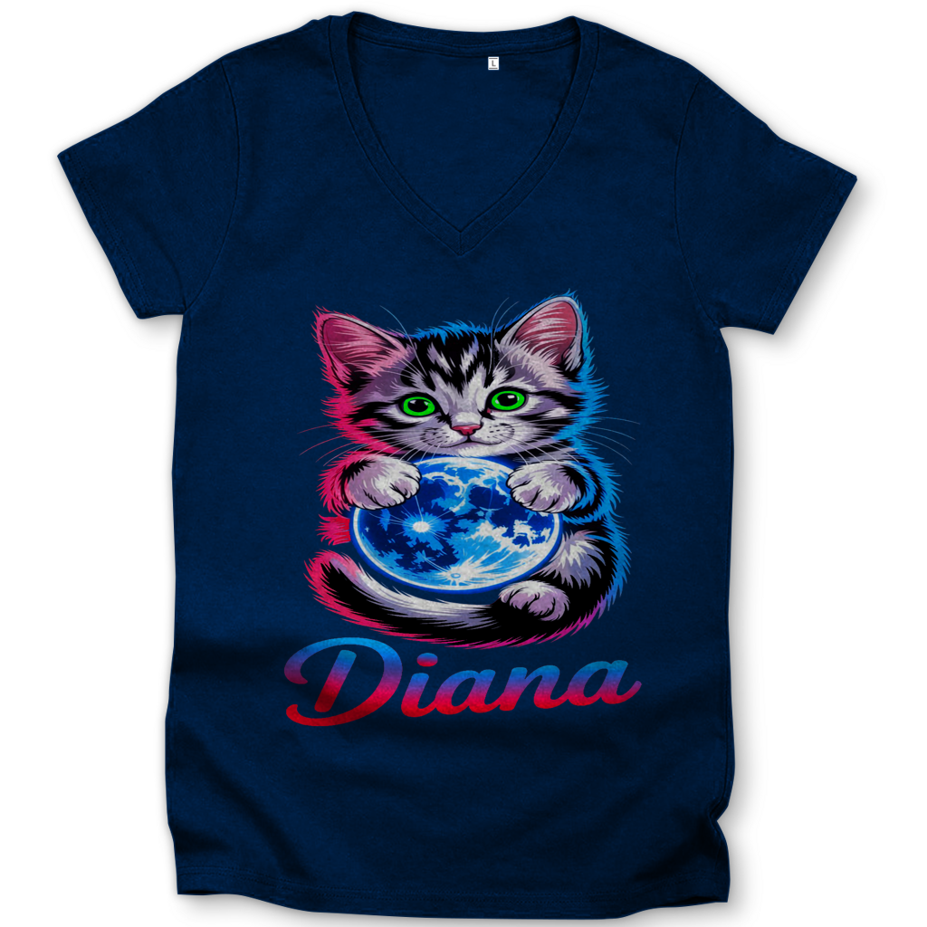 Damen Premium Bio V-Neck T-Shirt Katze Diana