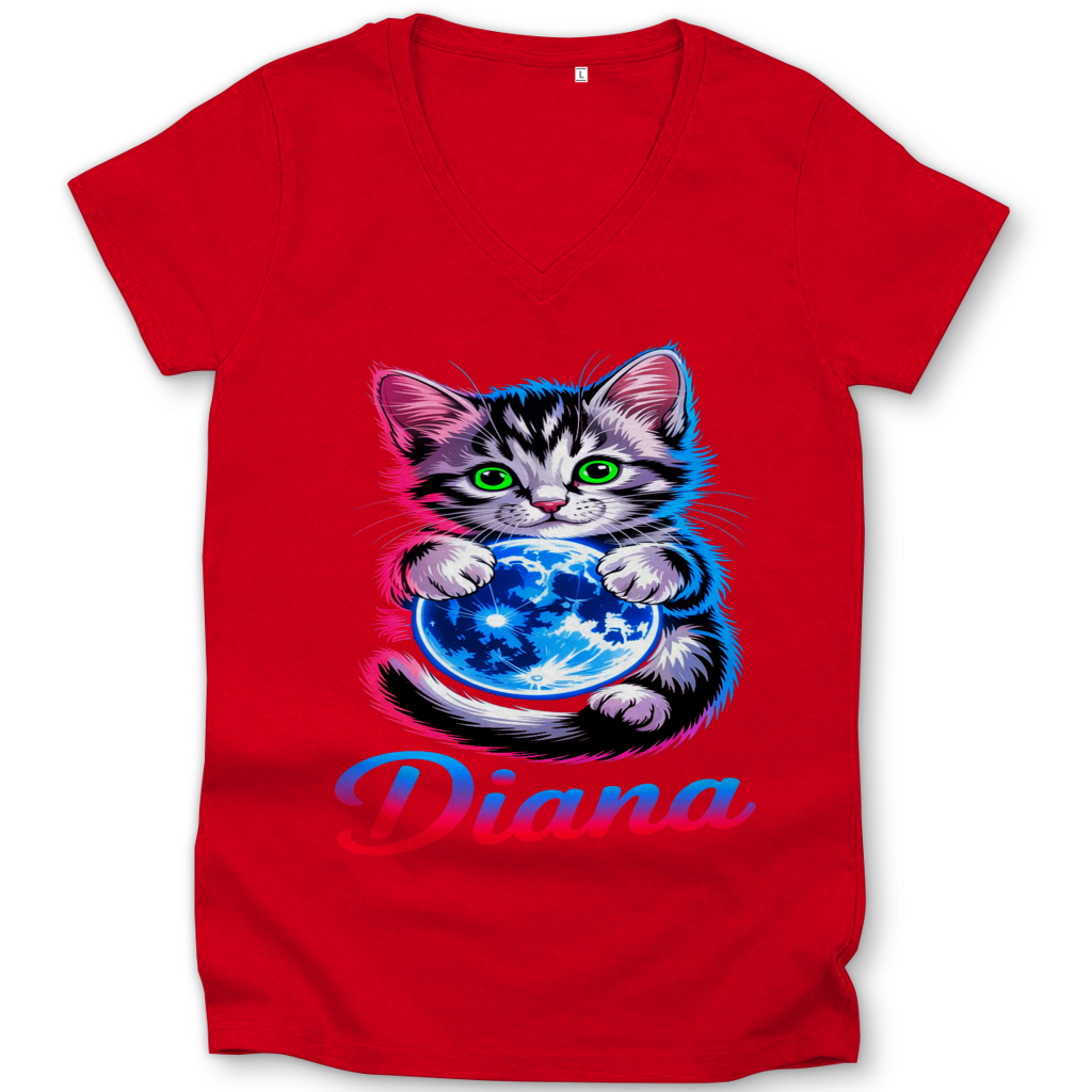 Damen Premium Bio V-Neck T-Shirt Katze Diana