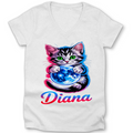Damen Premium Bio V-Neck T-Shirt Katze Diana
