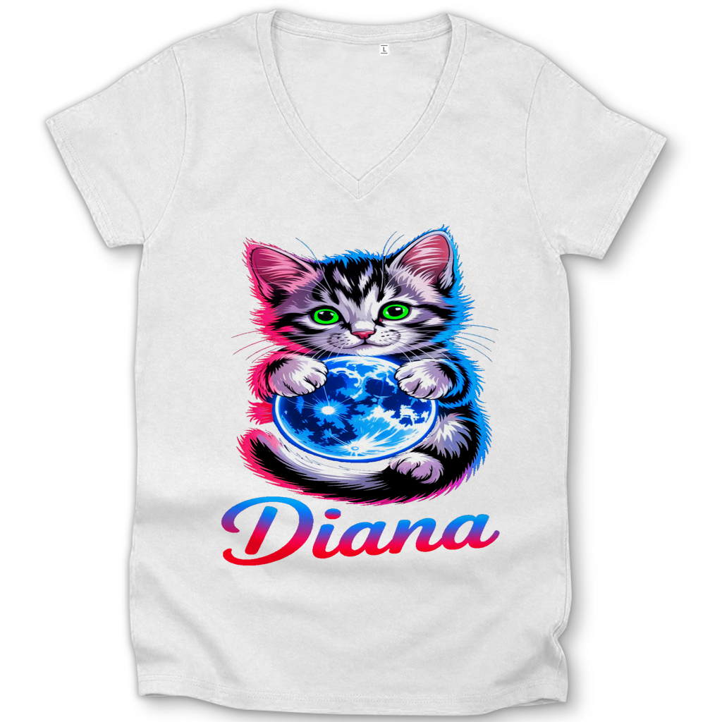 Damen Premium Bio V-Neck T-Shirt Katze Diana