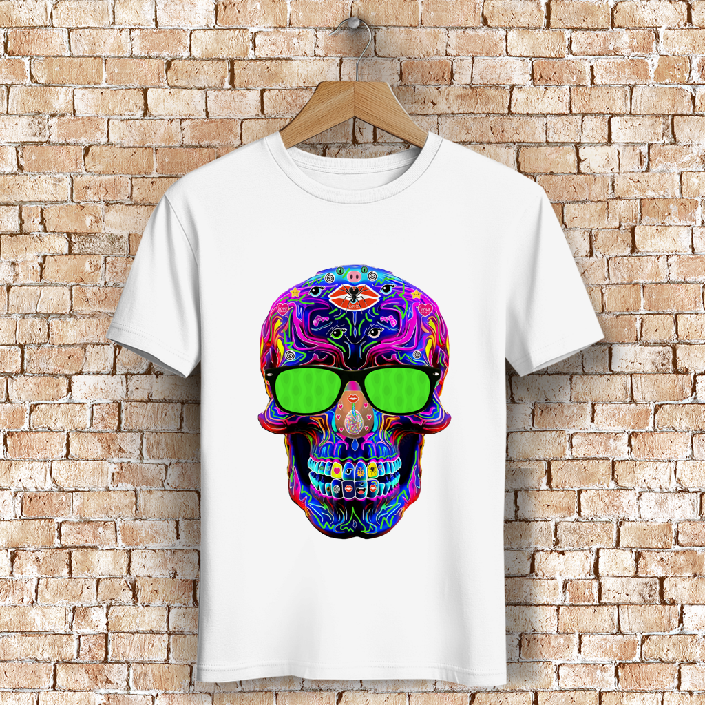 Herren Premium Bio T-Shirt Skull with green Glasses