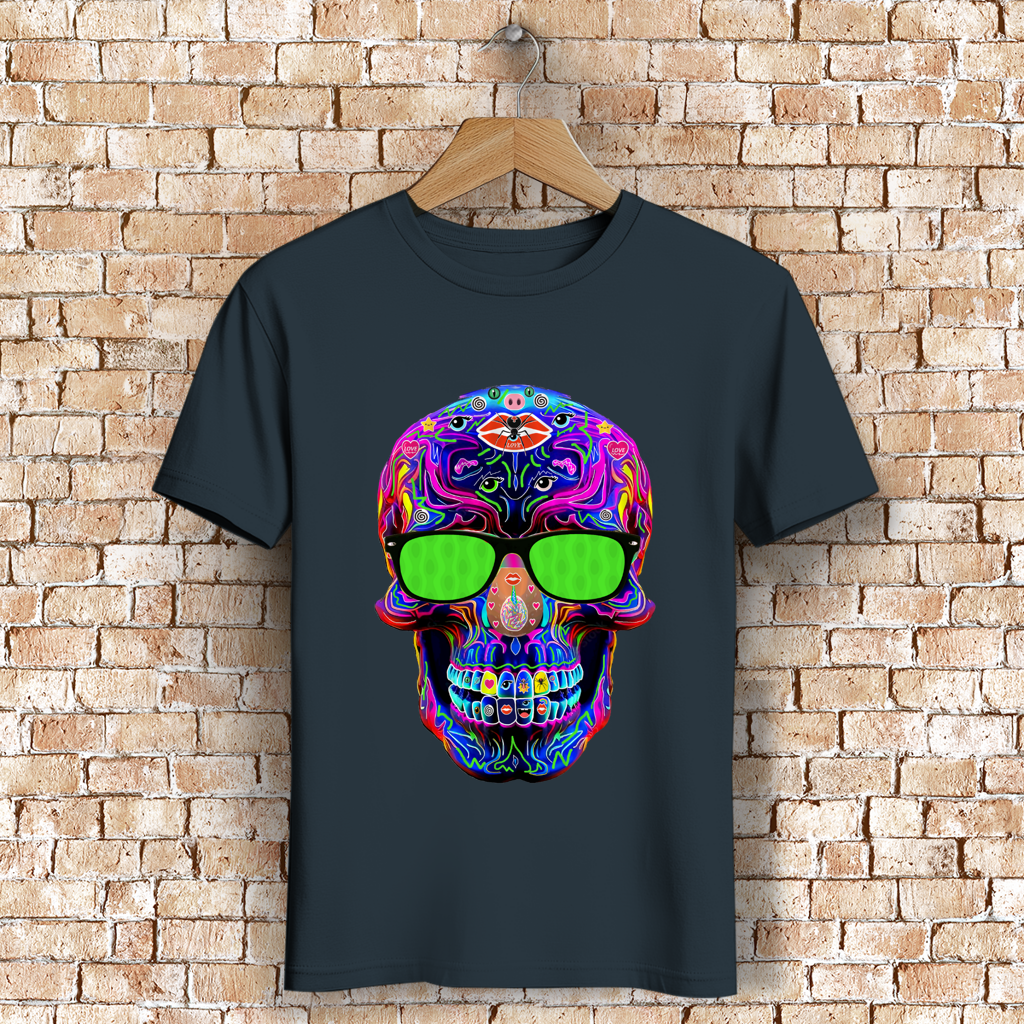 Herren Premium Bio T-Shirt Skull with green Glasses