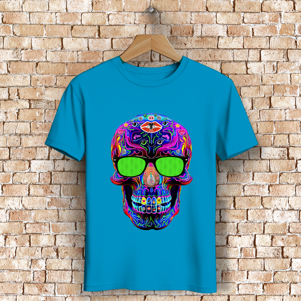 Herren Premium Bio T-Shirt Skull with green Glasses