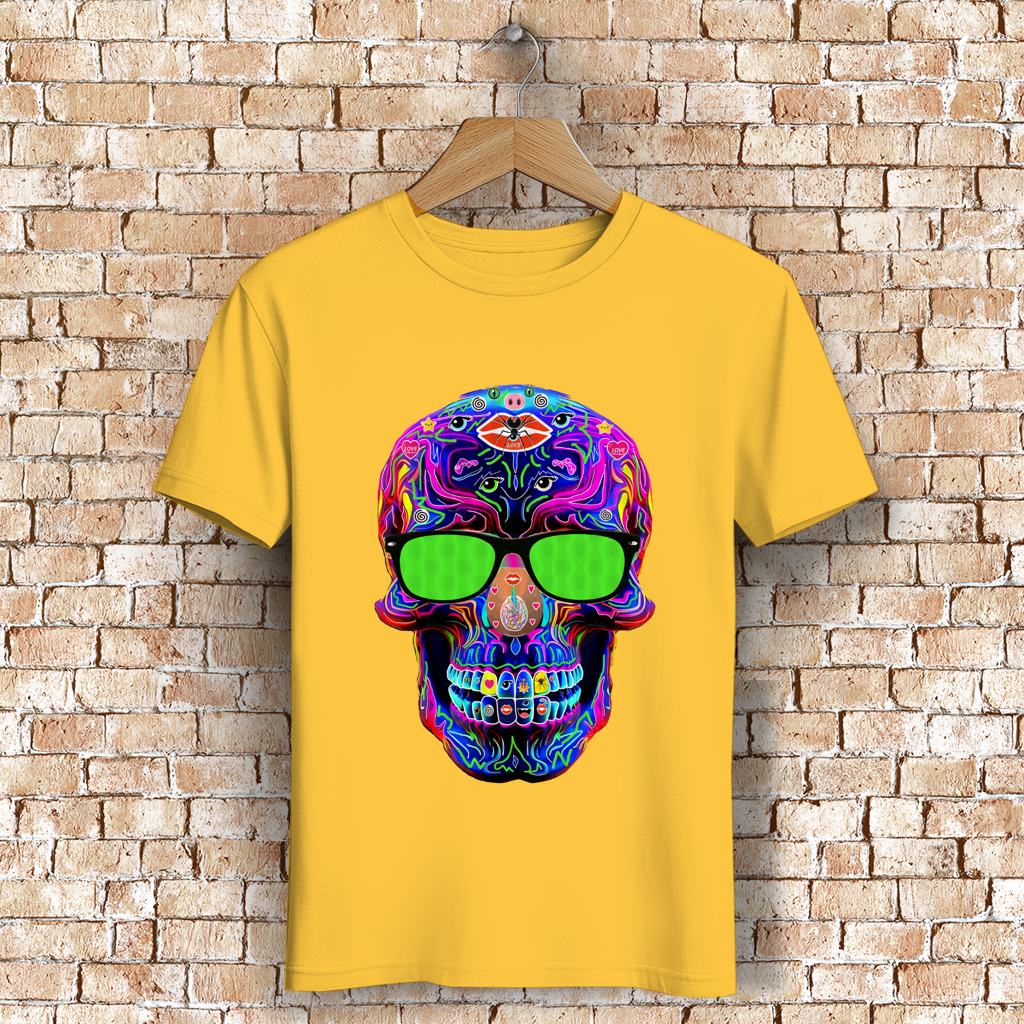 Herren Premium Bio T-Shirt Skull with green Glasses