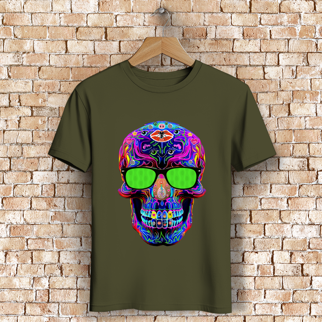 Herren Premium Bio T-Shirt Skull with green Glasses