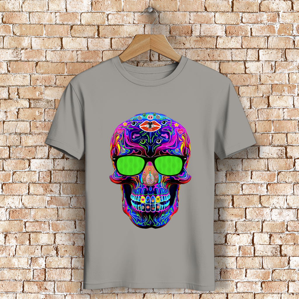Herren Premium Bio T-Shirt Skull with green Glasses