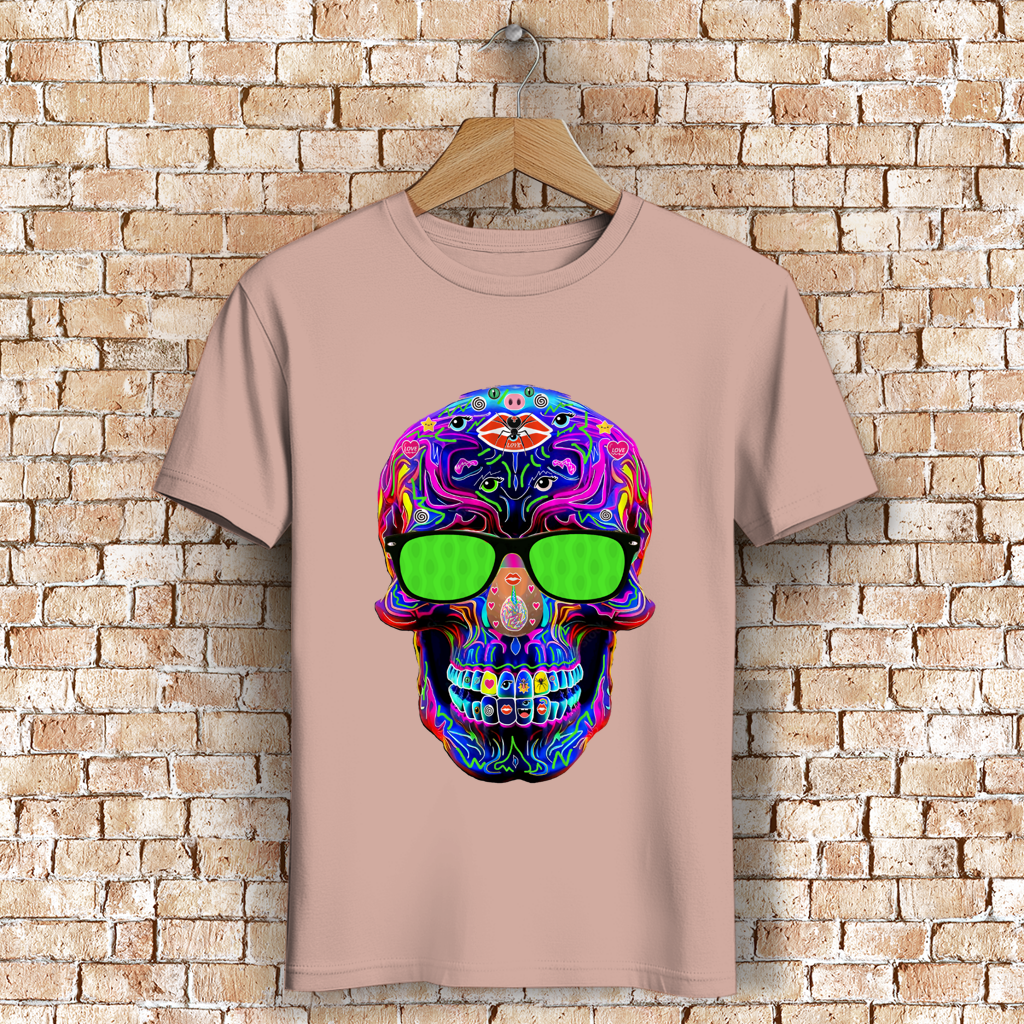 Herren Premium Bio T-Shirt Skull with green Glasses