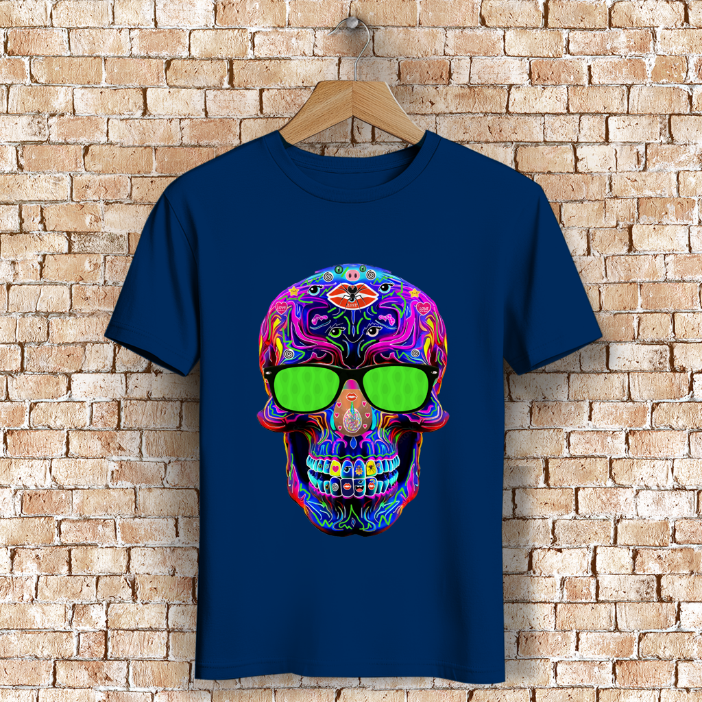 Herren Premium Bio T-Shirt Skull with green Glasses