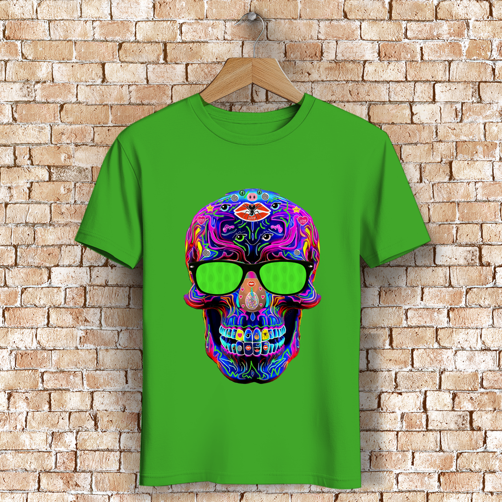 Herren Premium Bio T-Shirt Skull with green Glasses