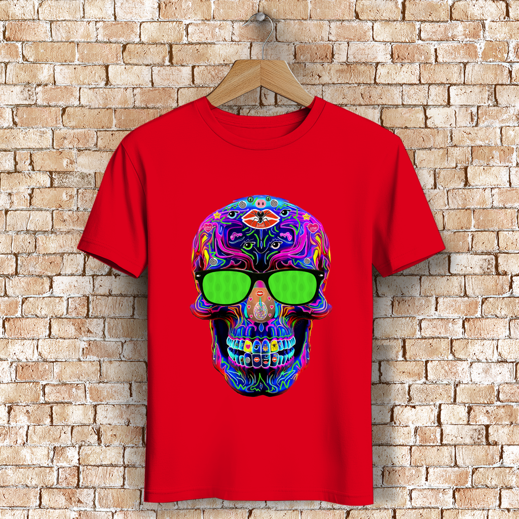 Herren Premium Bio T-Shirt Skull with green Glasses