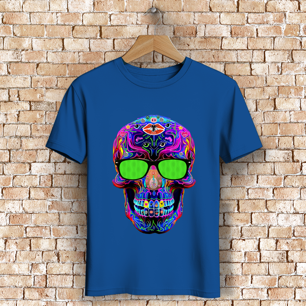 Herren Premium Bio T-Shirt Skull with green Glasses