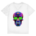 Herren Premium Bio V-Neck T-Shirt Skull with green Glasses