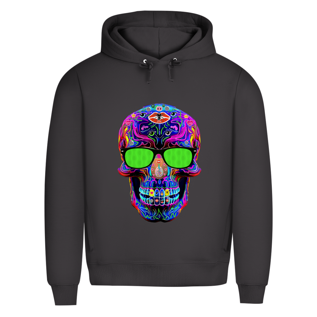Herren Premium Bio Hoodie Skull with green Glasses