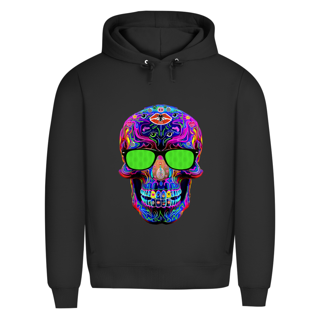 Herren Premium Bio Hoodie Skull with green Glasses