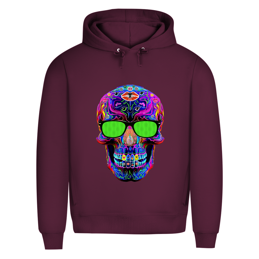 Herren Premium Bio Hoodie Skull with green Glasses