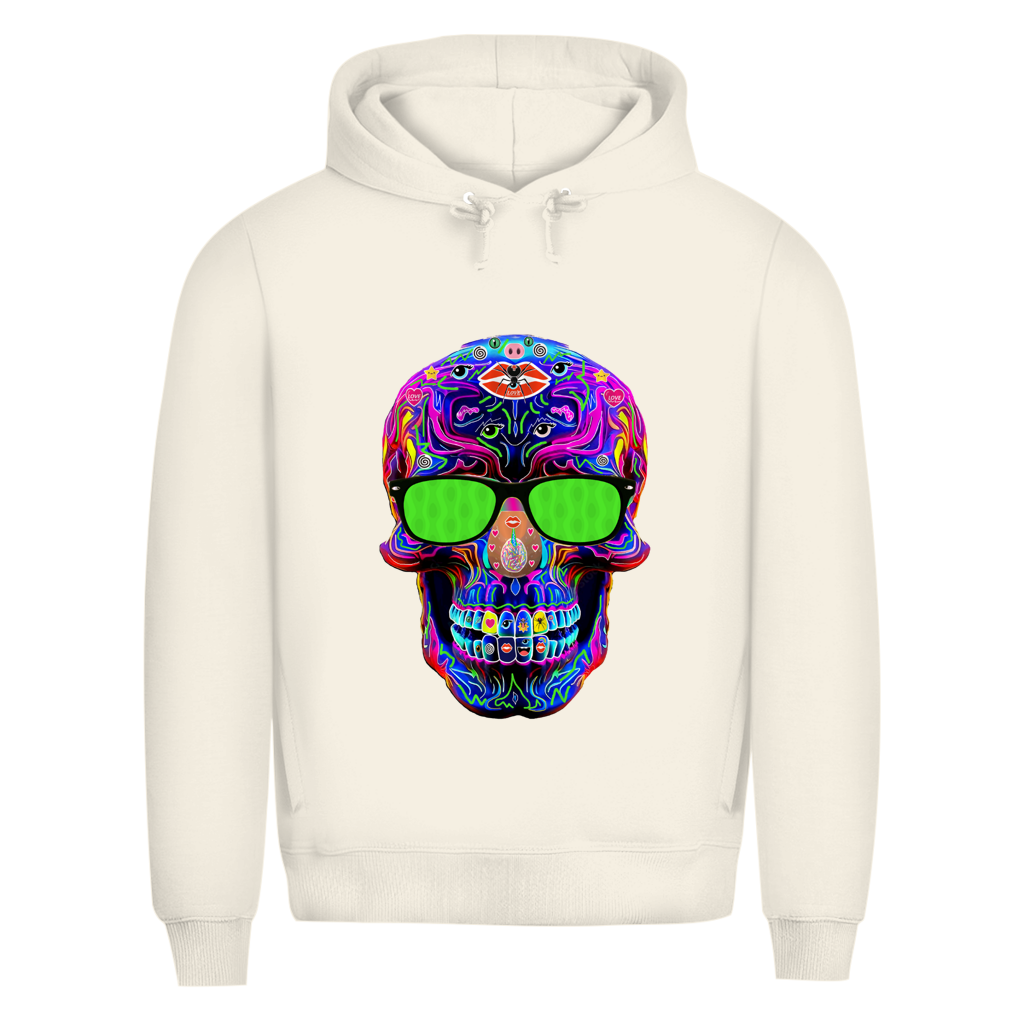Herren Premium Bio Hoodie Skull with green Glasses