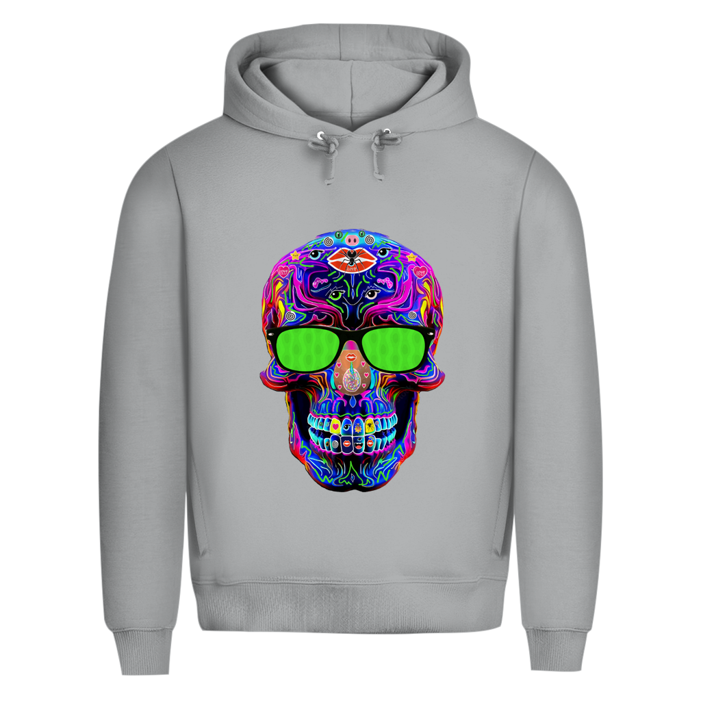 Herren Premium Bio Hoodie Skull with green Glasses