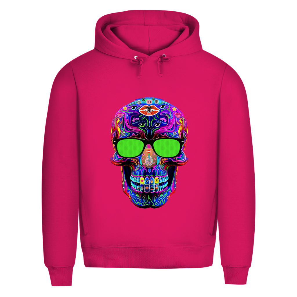 Herren Premium Bio Hoodie Skull with green Glasses