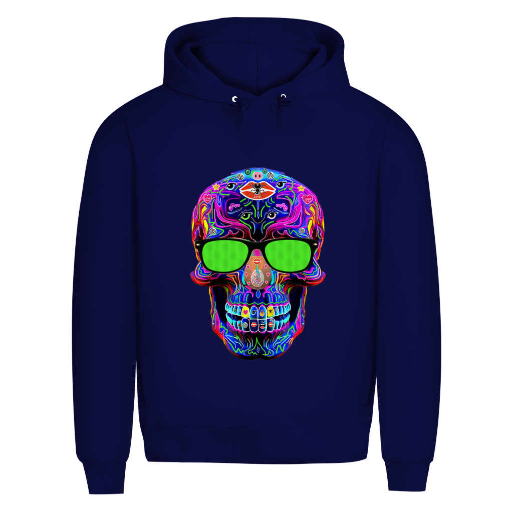 Herren Premium Bio Hoodie Skull with green Glasses