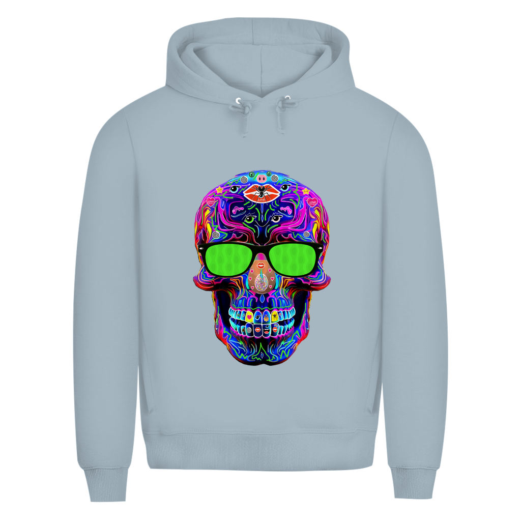 Herren Premium Bio Hoodie Skull with green Glasses