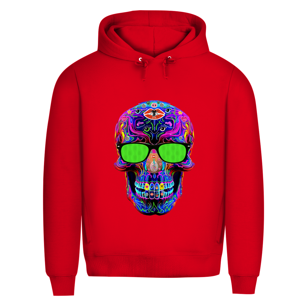 Herren Premium Bio Hoodie Skull with green Glasses