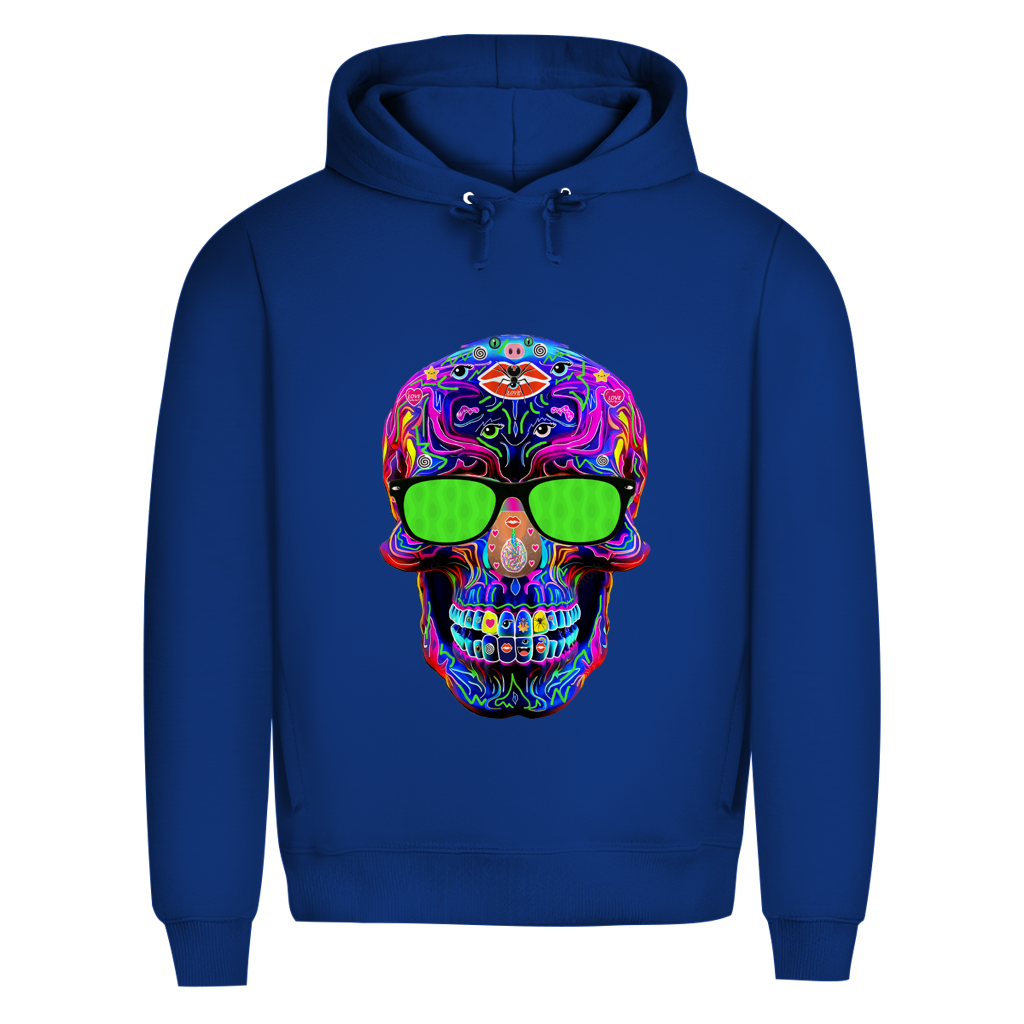 Herren Premium Bio Hoodie Skull with green Glasses