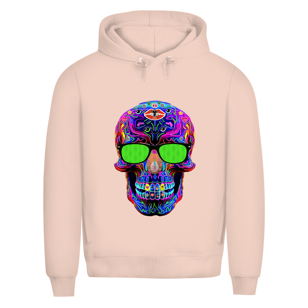 Herren Premium Bio Hoodie Skull with green Glasses