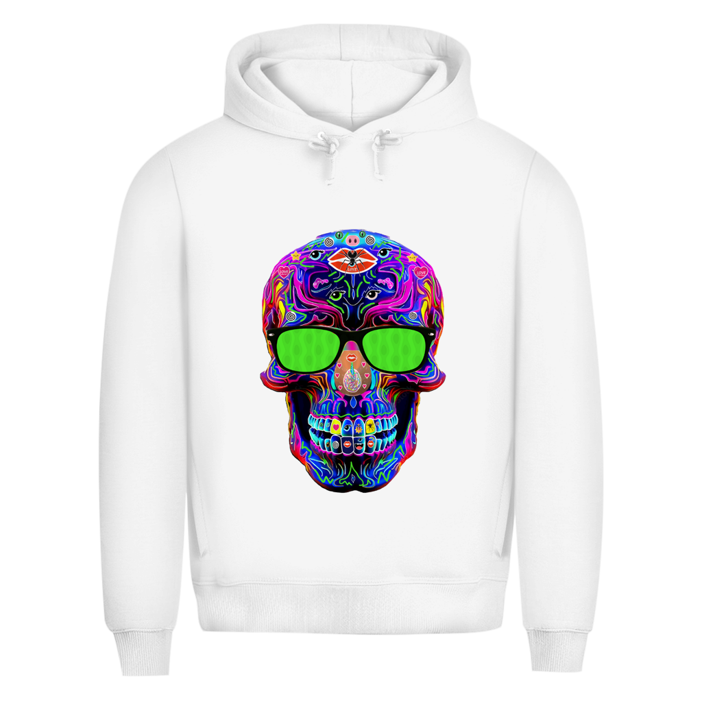 Herren Premium Bio Hoodie Skull with green Glasses