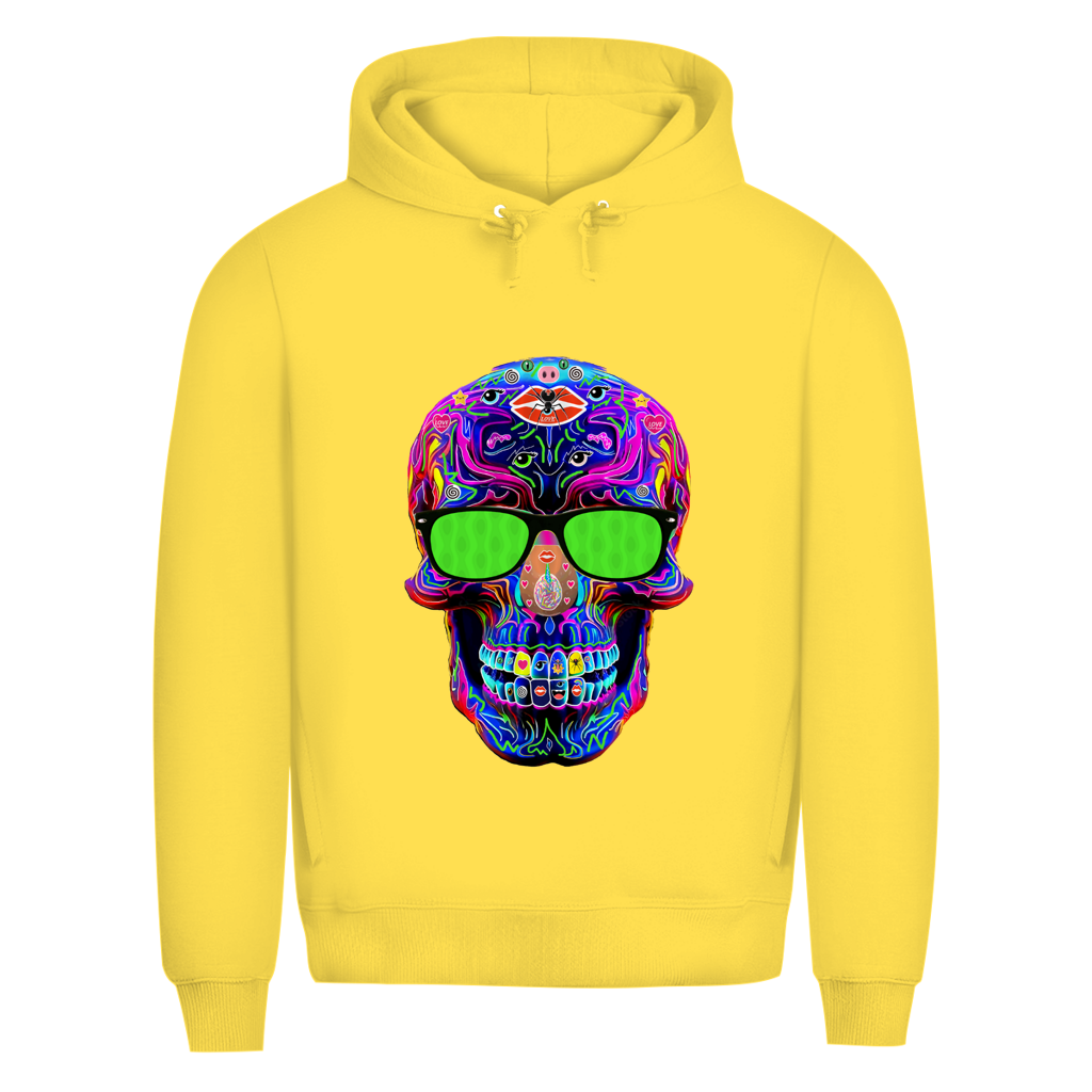 Herren Premium Bio Hoodie Skull with green Glasses