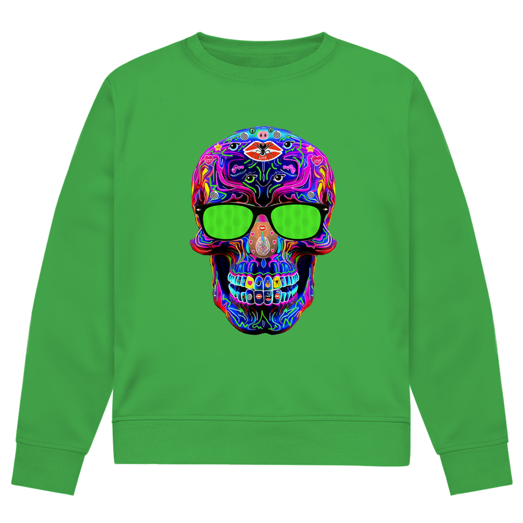 Herren Premium Bio Sweatshirt Skull with green Glasses