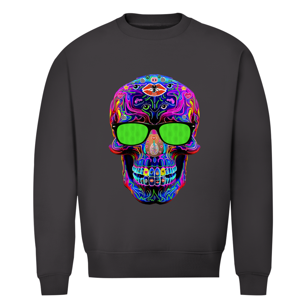 Herren Premium Bio Sweatshirt Skull with green Glasses