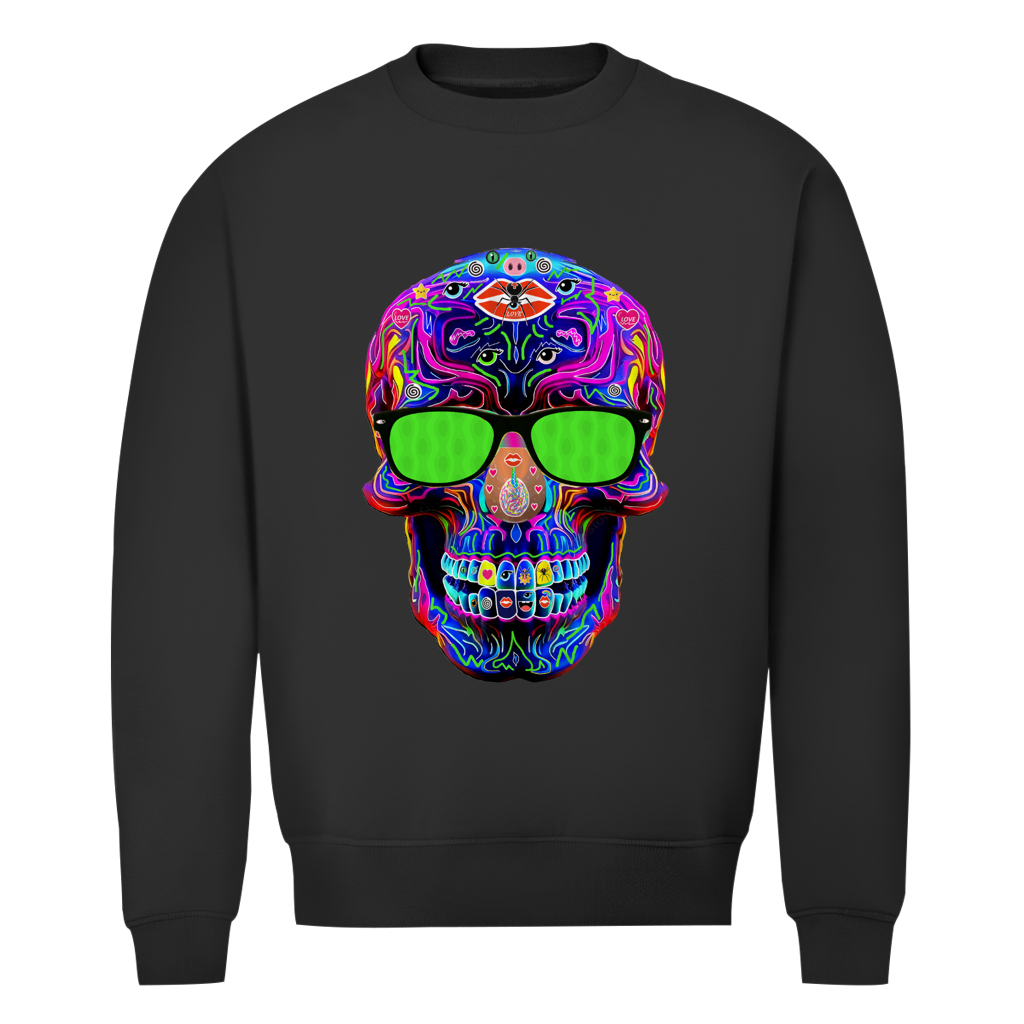 Herren Premium Bio Sweatshirt Skull with green Glasses