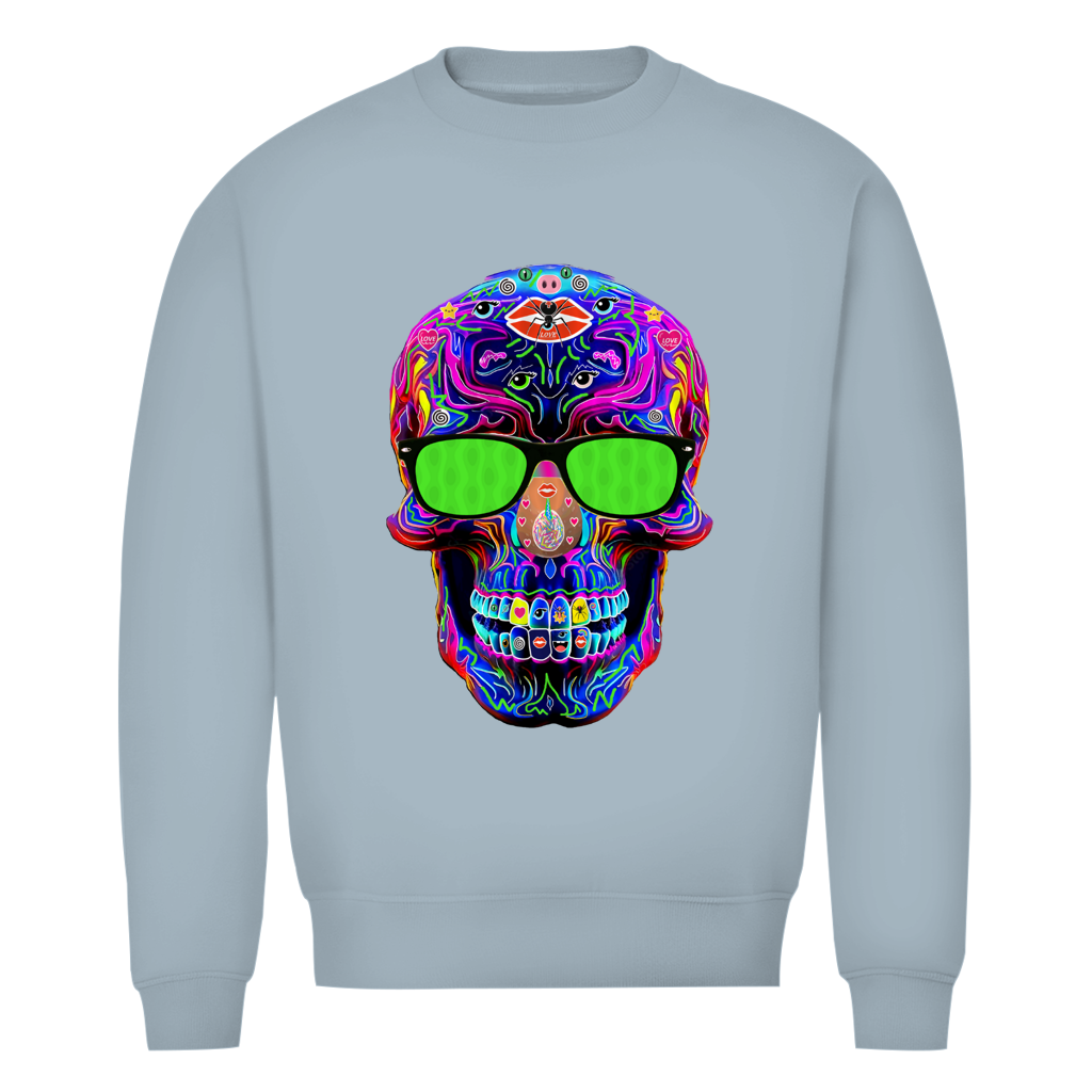 Herren Premium Bio Sweatshirt Skull with green Glasses