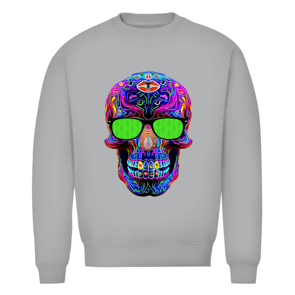 Herren Premium Bio Sweatshirt Skull with green Glasses