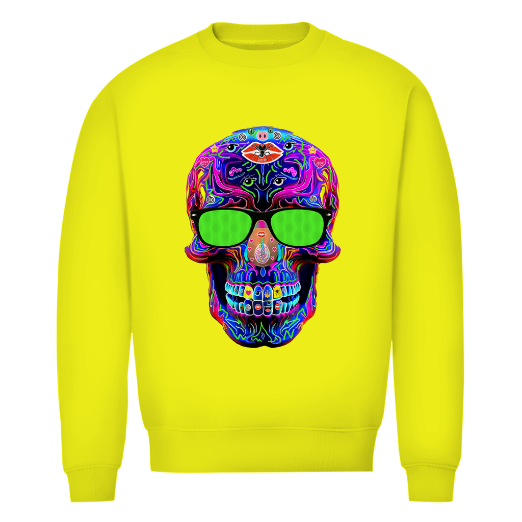 Herren Premium Bio Sweatshirt Skull with green Glasses
