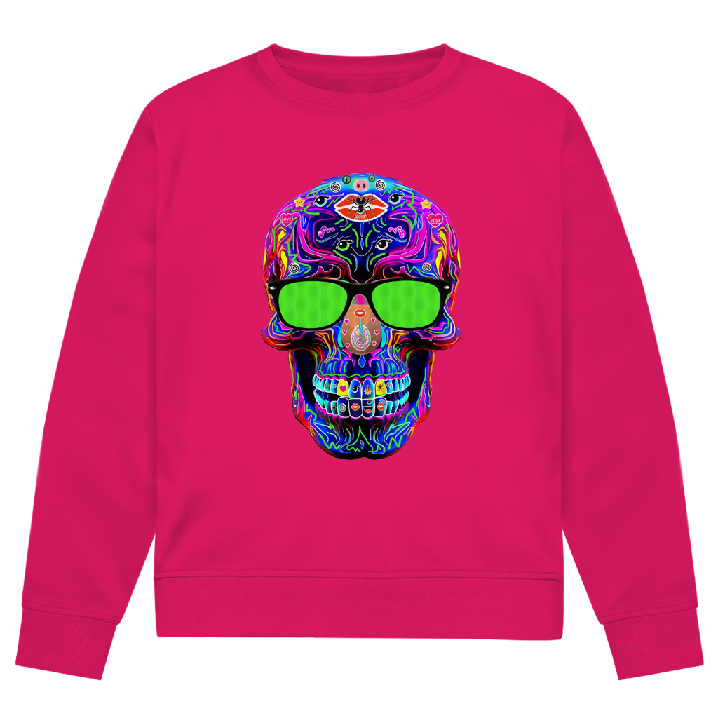 Herren Premium Bio Sweatshirt Skull with green Glasses