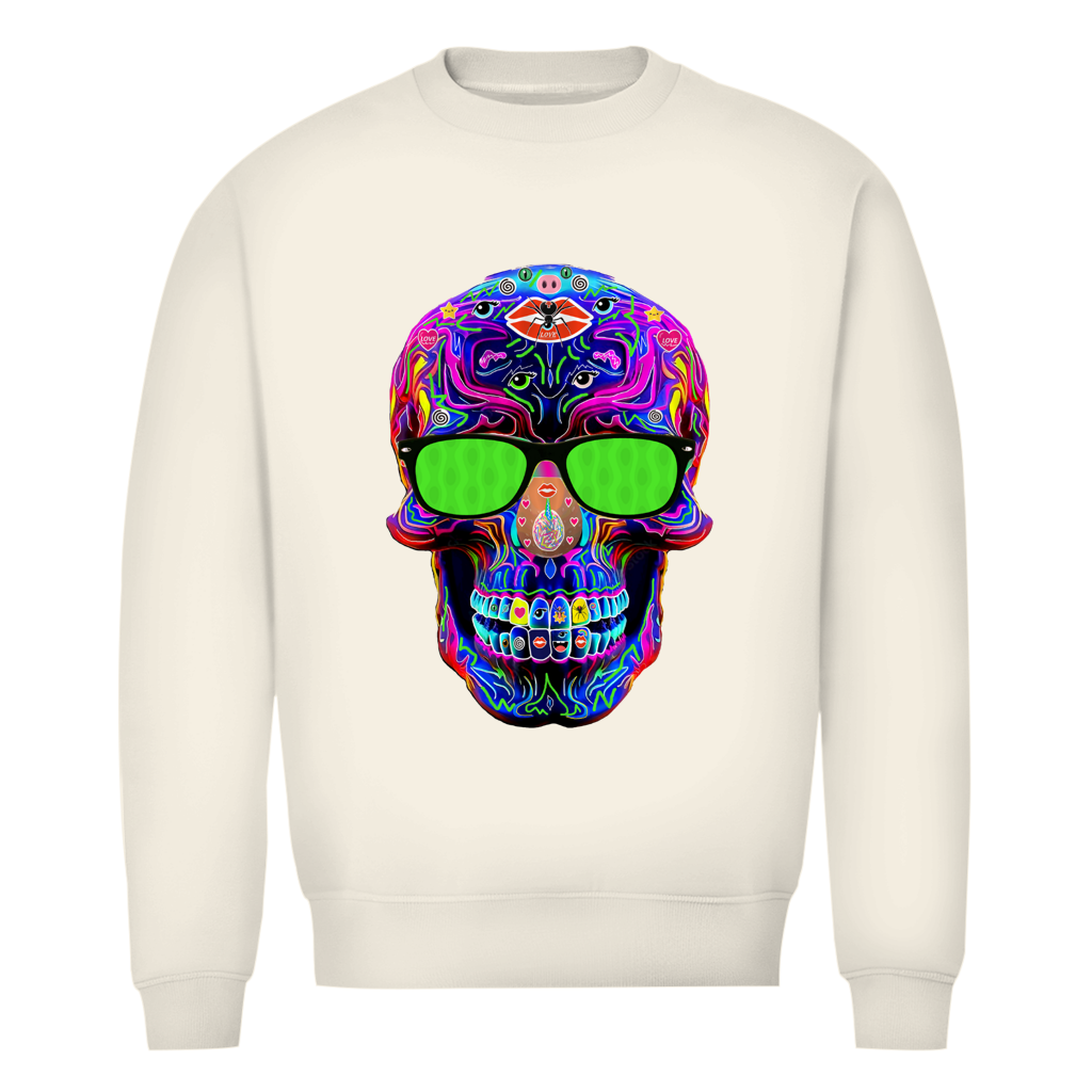 Herren Premium Bio Sweatshirt Skull with green Glasses