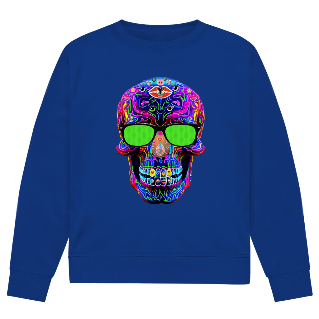 Herren Premium Bio Sweatshirt Skull with green Glasses