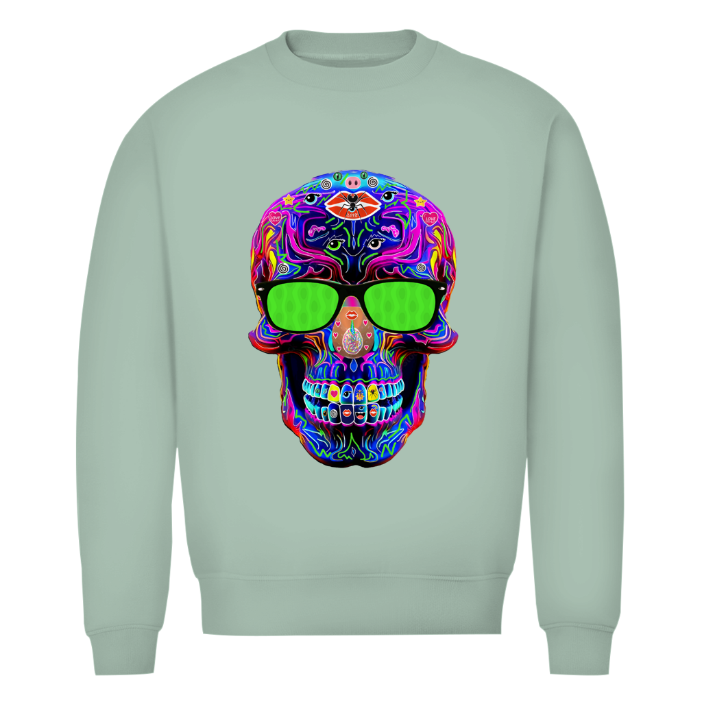 Herren Premium Bio Sweatshirt Skull with green Glasses