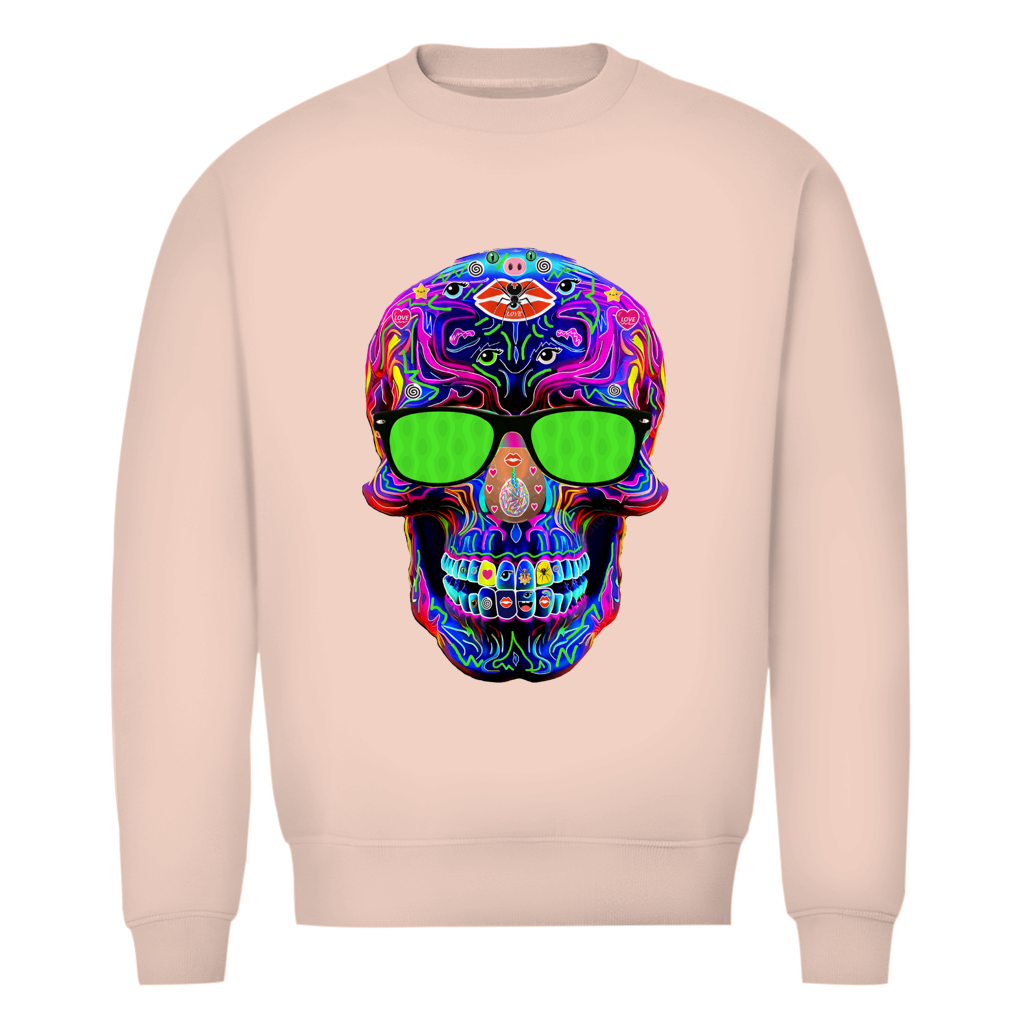 Herren Premium Bio Sweatshirt Skull with green Glasses