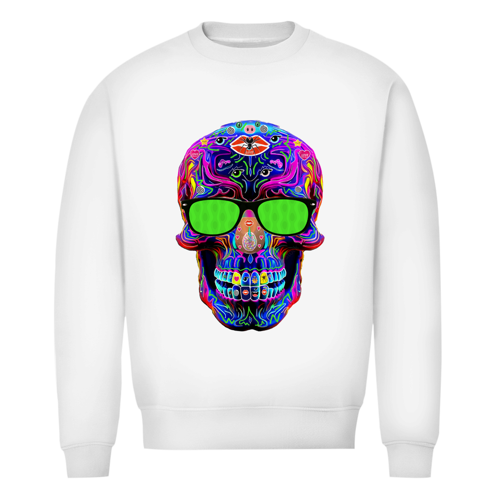 Herren Premium Bio Sweatshirt Skull with green Glasses